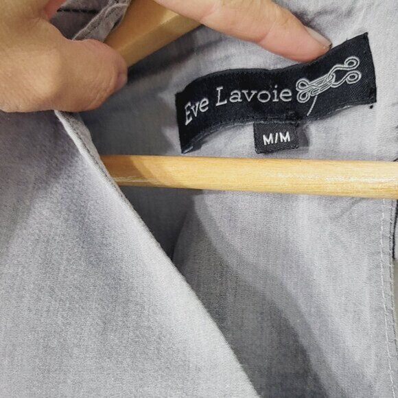 Eve Lavoie Women's Black Gray Cotton Blend Cap Sleeve Tie Back V-Neck Dress Sz M - Picture 6 of 10